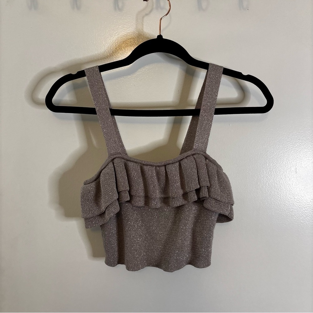 H&M Gray Ruffled Crop Tank Top